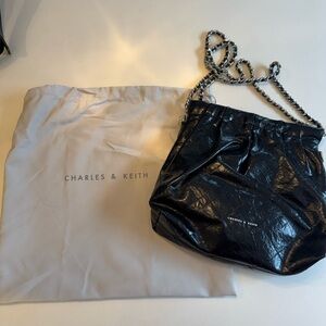 Charles & Keith Glossy Black Shoulder Bag